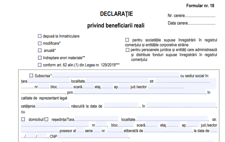 Declaratie privind beneficiarul real